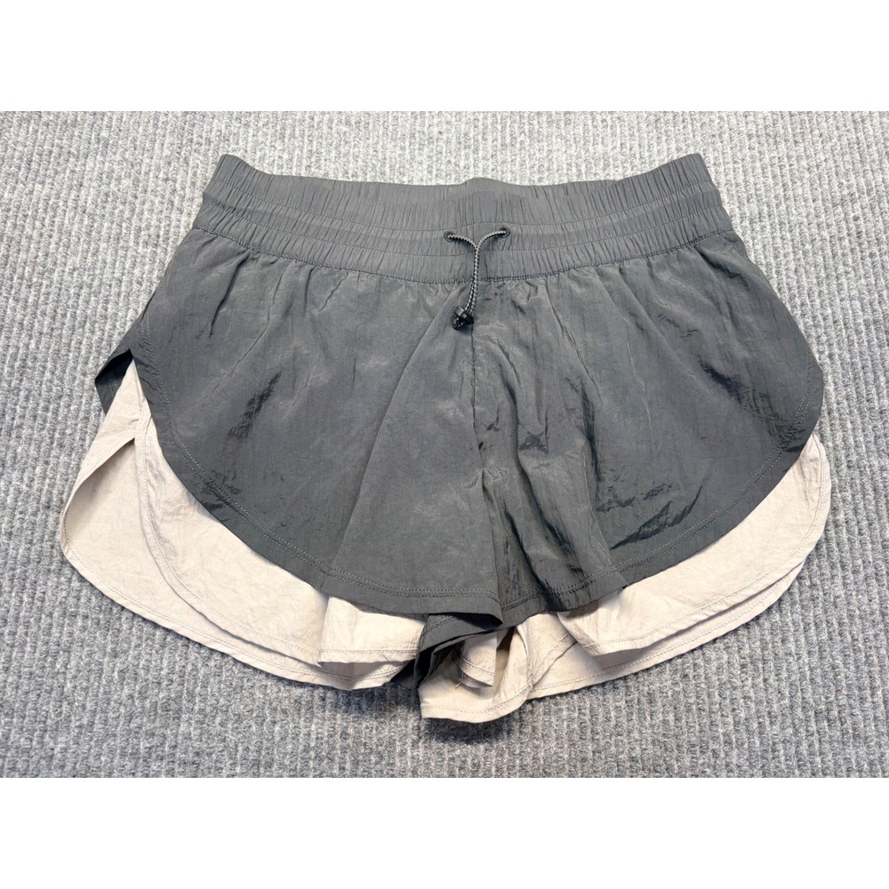 Peloton Womens Grey Beige Layered Running Shorts Size S Back Zip Pocket